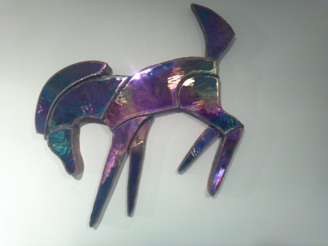 "KICKING HORSE" IRIDESCENT GLASS AND COPPER 225.00