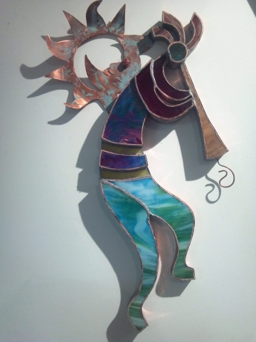 "KOKOPELLI" 24X15  3-D GLASS AND COPPER  399.00 SOLD-CAN BE RECREATED