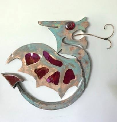 "RED SACRED DRAGON" 3-D WALL HANGING, SOLD