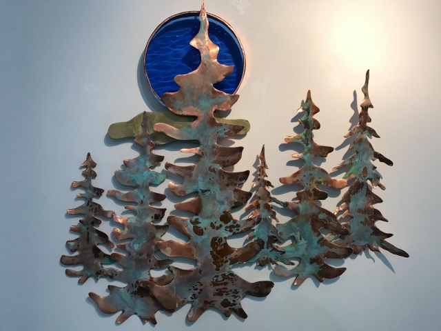 "ONCE IN A BLUE MOON" 27X26X2 GLASS/COPPER $695.00 CAN BE RECREATED SMALLER