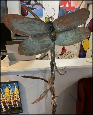 "FLIGHT" DRAON ON A CATTAIL 7 FEET COPPER AND GLASS $475.00