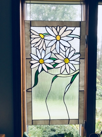 "FLOWING DAISIES" 1 OF 2 STAINED GLASS 20X35 $425.00 EACH