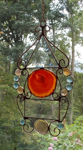 "ARRANGEMENT OF COLOR" AGATE WITH HAMMERED COPPER 12X7.5 $110.00 SOLD