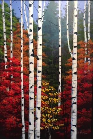 FALL BIRCHES 20X30  ACRYLIC ON CANVS 1900.00 SOLD