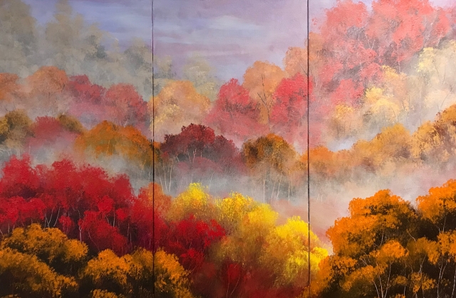 ""MOUNTAIN MORNING" TRIPTYCH EACH PANEL 18"X36" SOLD