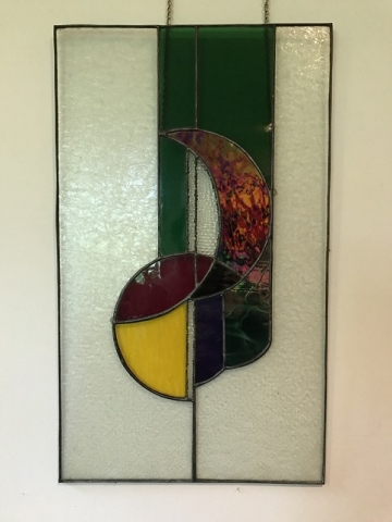 "NIGHT AND DAY" HANGING GLASS PANEL 25X14 $285.00