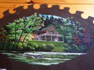HOMES THEY OWNED OVER THE YEARS PAINTED ON THE SAW BLADE