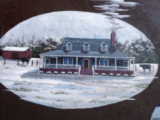 HOMES THEY OWNED OVER THE YEARS PAINTED ON THE SAW BLADE