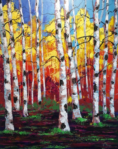 "COLOR AMONGST THE BIRCHES"  ACRYLIC ON CANVAS 24"X30" $1200.00