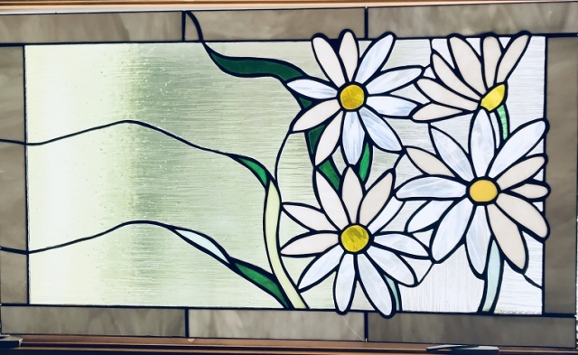 "FLOWING DAISIES" 2 OF 2 STAINED GLASS 20X35 $425.00 EACH