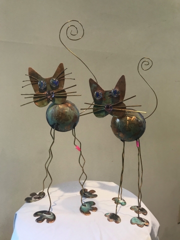 "MOTHER AND SON CATS" BRASS AND COPPER, SOLD