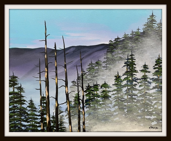 "HILLSIDE MIST" 20X16 $190.00 PAINTING ONLY-Mat/Frame computer generated for visual