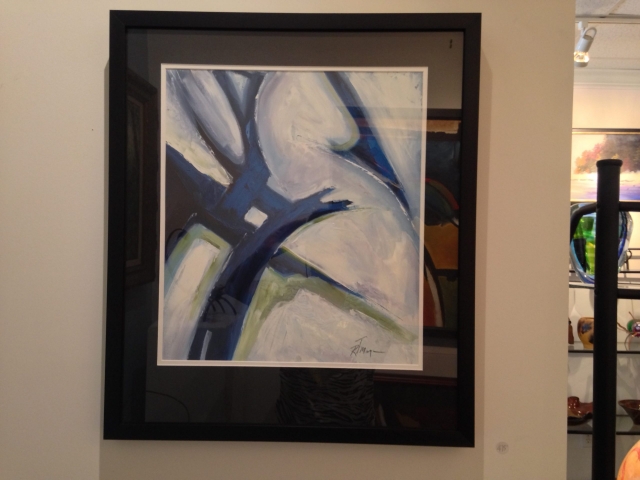 "SEEING BLUE" OIL ON PAPER 25X22 FRAMED $