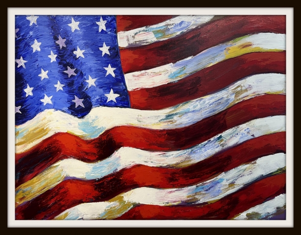 "OLD GLORY" 42X30 $950.00 ACRYLIC ON CANVAS-PRICE DOES NOT INCLUDE MAT/FRAME