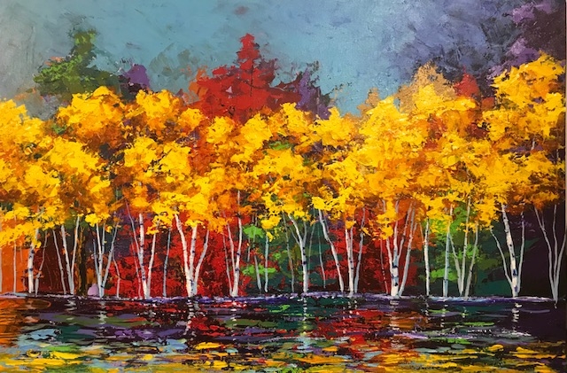"BIRCHES BY THE POND" 24X36 ACRYLIC ON CANVAS $800.00