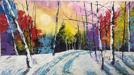"WINTER SUNSET" ACRYLIC ON PAPER 13X23 SOLD
